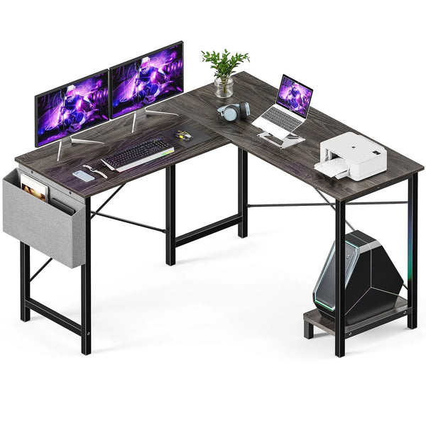 CONCETTA 49 Inch Modern L Shaped Computer Desk with Lower Storage Shelf & Side Bag, Two-Way Convertible Corner Gaming Table for Home Office