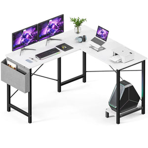 CONCETTA 49 Inch Modern L Shaped Computer Desk with Lower Storage Shelf & Side Bag, Two-Way Convertible Corner Gaming Table for Home Office