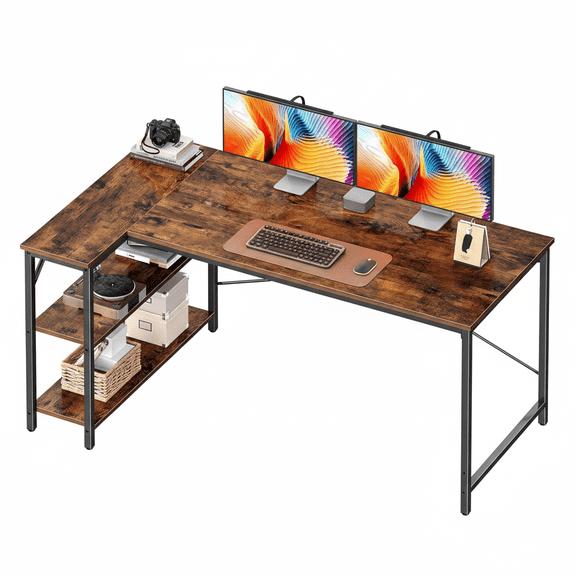 CONCETTA 49 Inch Modern L Shaped Computer Desk with Lower Storage Shelf & Side Bag, Two-Way Convertible Corner Gaming Table for Home Office