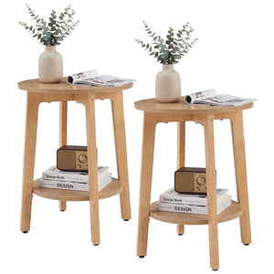 CONCETTA 2-Tier Wood End Table, Small Round Nightstand with Tapered Legs