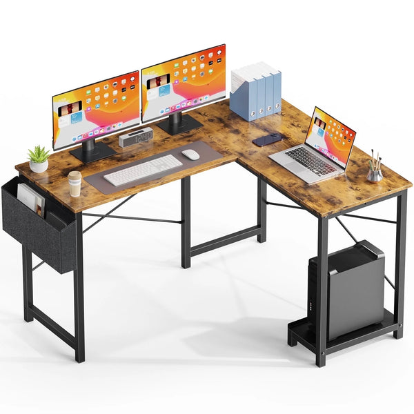 CONCETTA 49 Inch Modern L Shaped Computer Desk with Lower Storage Shelf & Side Bag, Two-Way Convertible Corner Gaming Table for Home Office