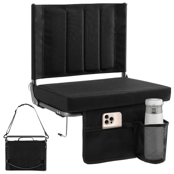 CONCETTA Stadium Seats with Back Support, 350 LBS Weight Capacity Thick Padded Bleacher Chair with Cup Holder, Storage Pocket, Padded Shoulder Strap & Built-in Handle for Sports Events