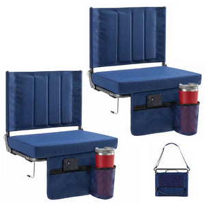 CONCETTA Stadium Seats with Back Support, 350 LBS Weight Capacity Thick Padded Bleacher Chair with Cup Holder, Storage Pocket, Padded Shoulder Strap & Built-in Handle for Sports Events
