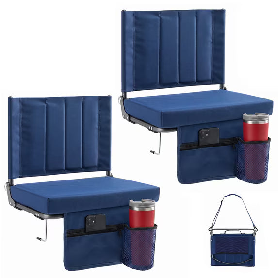 CONCETTA Stadium Seats with Back Support, 350 LBS Weight Capacity Thick Padded Bleacher Chair with Cup Holder, Storage Pocket, Padded Shoulder Strap & Built-in Handle for Sports Events