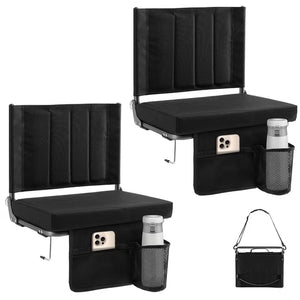 CONCETTA Stadium Seats with Back Support, 350 LBS Weight Capacity Thick Padded Bleacher Chair with Cup Holder, Storage Pocket, Padded Shoulder Strap & Built-in Handle for Sports Events