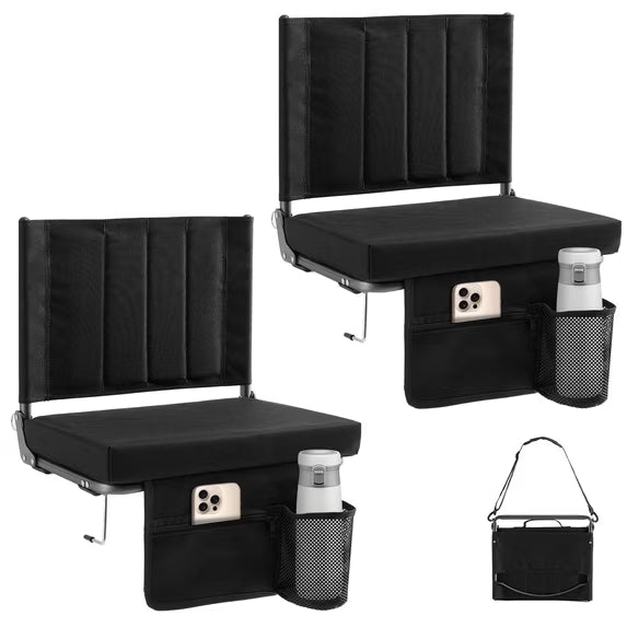 CONCETTA Stadium Seats with Back Support, 350 LBS Weight Capacity Thick Padded Bleacher Chair with Cup Holder, Storage Pocket, Padded Shoulder Strap & Built-in Handle for Sports Events
