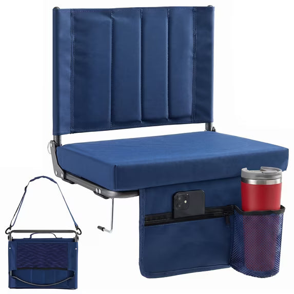 CONCETTA Stadium Seats with Back Support, 350 LBS Weight Capacity Thick Padded Bleacher Chair with Cup Holder, Storage Pocket, Padded Shoulder Strap & Built-in Handle for Sports Events