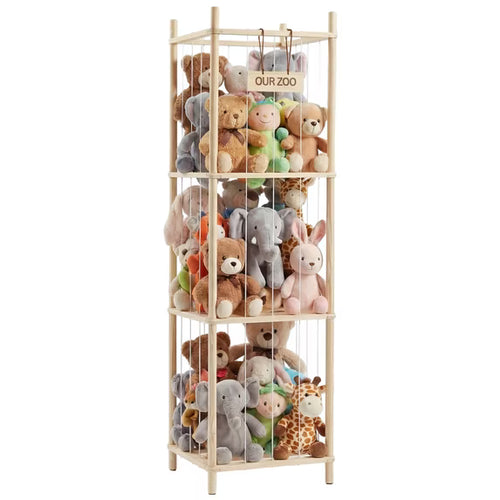 CONCETTA Toy Storage Organizer, Wooden Toy Holder Cage - Holds 40+ Plush Toys, Sturdy Wood & Steel Screw Construction for Toddler Room, Playroom, Bedroom