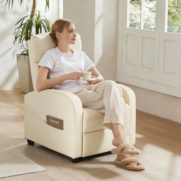 CONCETTA Small Sofa Lounge Chair with Adjustable PU Leather Theater Lumbar Support