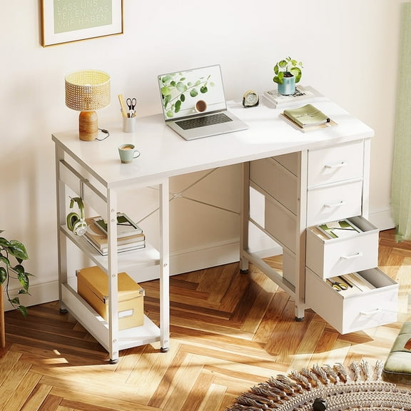 CONCETTA 49 Inch Modern L Shaped Computer Desk with Lower Storage Shelf & Side Bag, Two-Way Convertible Corner Gaming Table for Home Office