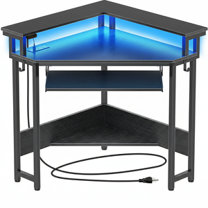 CONCETTA 31" Coner Desk & L-Shaped Computer Desk with Power Outlets, LED Lights, Monitor Stand & Keyboard Tray