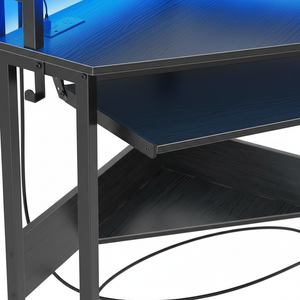 CONCETTA 31" Coner Desk & L-Shaped Computer Desk with Power Outlets, LED Lights, Monitor Stand & Keyboard Tray