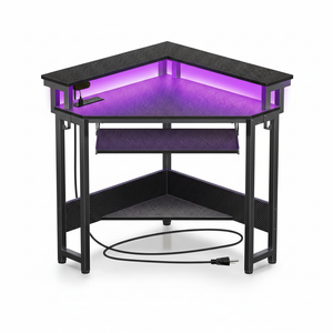 CONCETTA 31" Coner Desk & L-Shaped Computer Desk with Power Outlets, LED Lights, Monitor Stand & Keyboard Tray