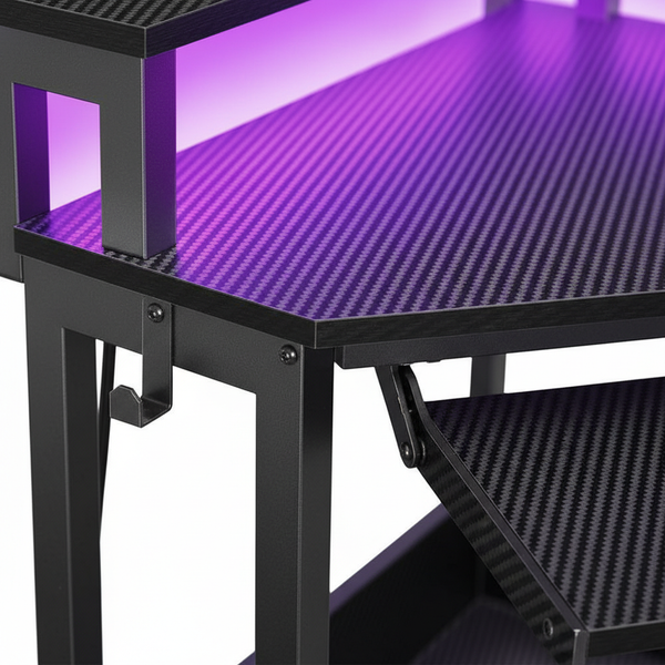 CONCETTA 31" Coner Desk & L-Shaped Computer Desk with Power Outlets, LED Lights, Monitor Stand & Keyboard Tray