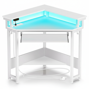 CONCETTA 31" Coner Desk & L-Shaped Computer Desk with Power Outlets, LED Lights, Monitor Stand & Keyboard Tray