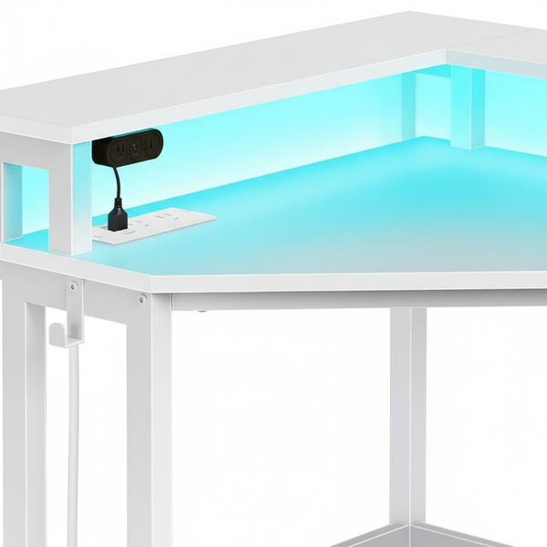 CONCETTA 31" Coner Desk & L-Shaped Computer Desk with Power Outlets, LED Lights, Monitor Stand & Keyboard Tray