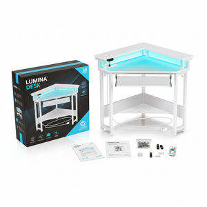 CONCETTA 31" Coner Desk & L-Shaped Computer Desk with Power Outlets, LED Lights, Monitor Stand & Keyboard Tray