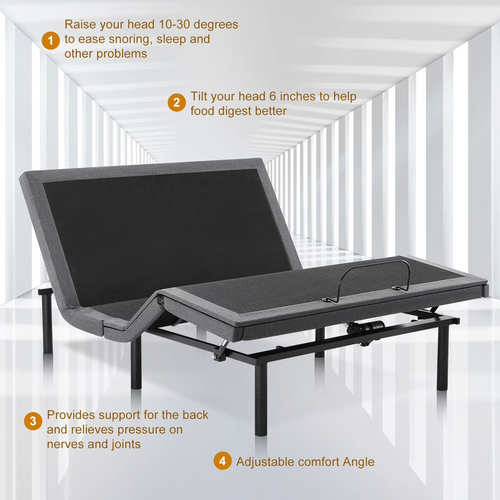 CONCETTA Adjustable Bed Frame, Individually Tilting Head and Foot with 2 USB Ports, Wireless Remote, Quiet Motor