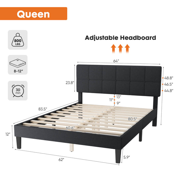 JOINSUN Platform Bed Frame with Headboard-No Box Spring Needed, Linen Upholstered Bed Frame with Wood Slats Support, Noise Free