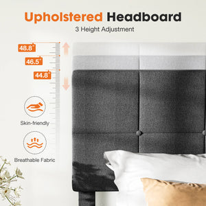 JOINSUN Platform Bed Frame with Headboard-No Box Spring Needed, Linen Upholstered Bed Frame with Wood Slats Support, Noise Free