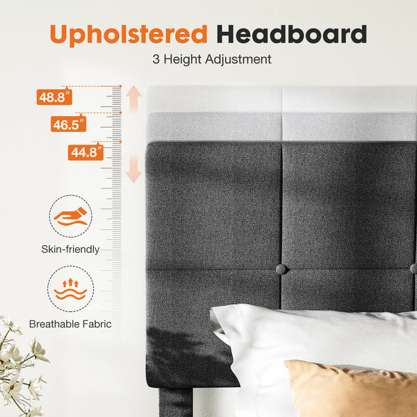 JOINSUN Platform Bed Frame with Headboard-No Box Spring Needed, Linen Upholstered Bed Frame with Wood Slats Support, Noise Free