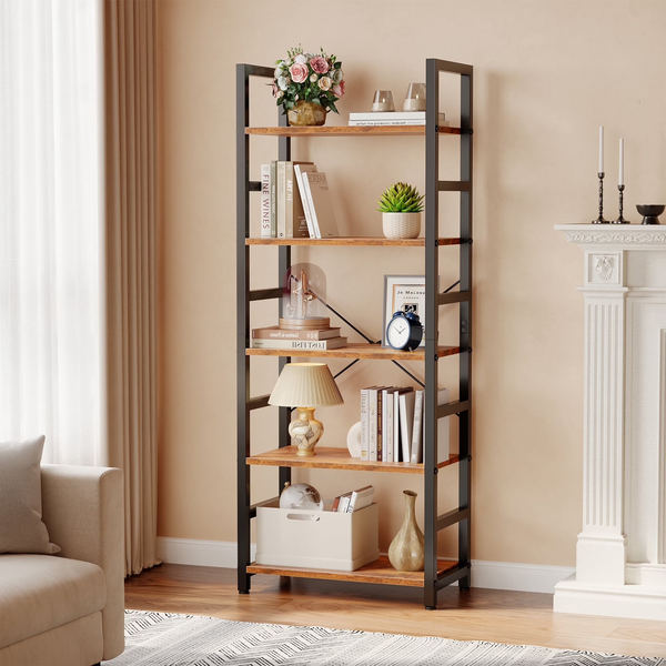 CONCETTA 5 Tier Bookshelf, Home Office Bookcase Shelf Storage Organizer, Modern Book Shelf for Bedroom/Living Room/Home Office