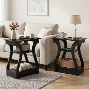 CONCETTA 3-Tier End Table with Charging Station, Slim Side Table with USB Ports & Outlets, Modern Nightstand for Small Spaces, Living Room, Bedroom
