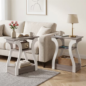 CONCETTA 3-Tier End Table with Charging Station, Slim Side Table with USB Ports & Outlets, Modern Nightstand for Small Spaces, Living Room, Bedroom
