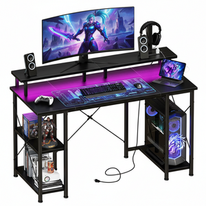 CONCETTA 48" Computer Gaming Desk with LED Light, Power Outlet, Monitor Stand, Headphone Hook