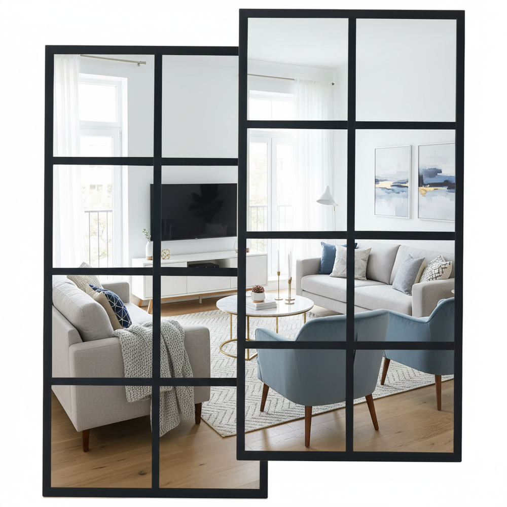 CONCETTA Wall Mirror, Window Decoration, Metal Framed Wall-Mounted for Bedroom, Living Room, Entryway, Black