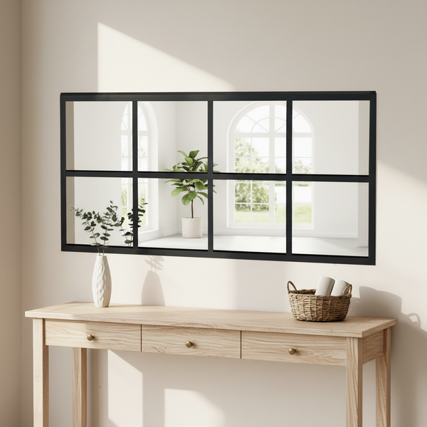 CONCETTA Wall Mirror, Window Decoration, Metal Framed Wall-Mounted for Bedroom, Living Room, Entryway, Black