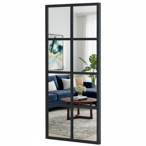 CONCETTA Wall Mirror, Window Decoration, Metal Framed Wall-Mounted for Bedroom, Living Room, Entryway, Black