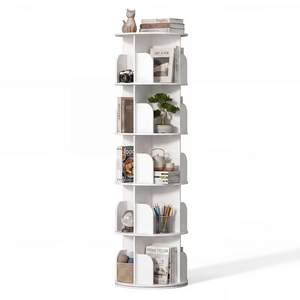 CONCETTA Rotating Bookshelf, 360° Spinning Bookcase with Safety Guard, Space-Saving PVC Storage for Bedroom, White