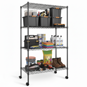 CONCETTA Heavy Duty Storage Shelves with Wheels, Adjustable Shelving Unit for Garage, Kitchen, Pantry, 200 lbs per Shelf, Black