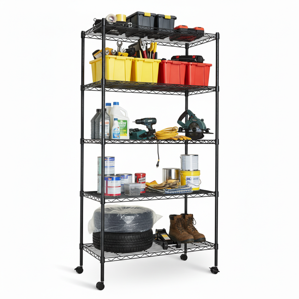 CONCETTA Heavy Duty Storage Shelves with Wheels, Adjustable Shelving Unit for Garage, Kitchen, Pantry, 200 lbs per Shelf, Black