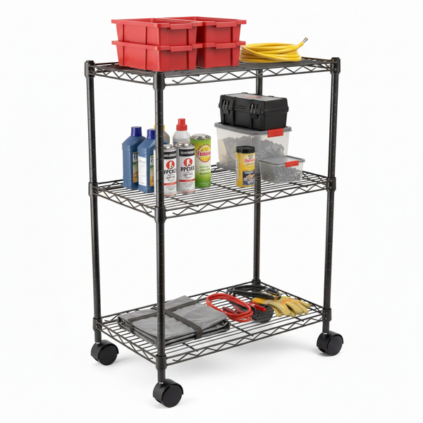 CONCETTA Heavy Duty Storage Shelves with Wheels, Adjustable Shelving Unit for Garage, Kitchen, Pantry, 200 lbs per Shelf, Black