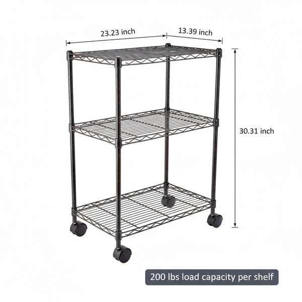 CONCETTA Heavy Duty Storage Shelves with Wheels, Adjustable Shelving Unit for Garage, Kitchen, Pantry, 200 lbs per Shelf, Black