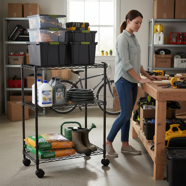 CONCETTA Heavy Duty Storage Shelves with Wheels, Adjustable Shelving Unit for Garage, Kitchen, Pantry, 200 lbs per Shelf, Black