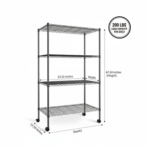 CONCETTA Heavy Duty Storage Shelves with Wheels, Adjustable Shelving Unit for Garage, Kitchen, Pantry, 200 lbs per Shelf, Black