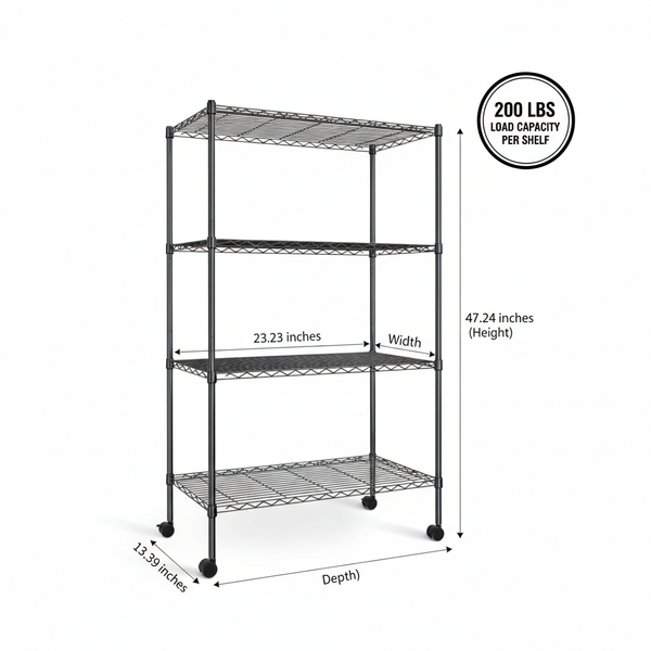 CONCETTA Heavy Duty Storage Shelves with Wheels, Adjustable Shelving Unit for Garage, Kitchen, Pantry, 200 lbs per Shelf, Black