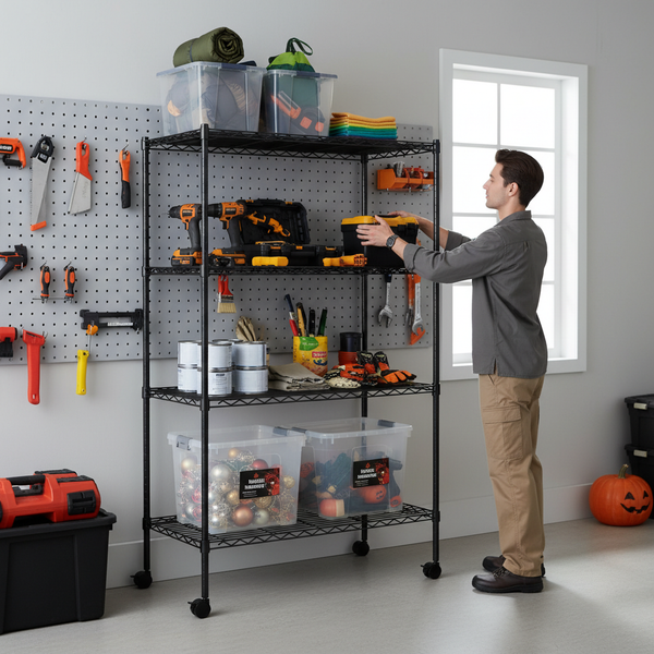 CONCETTA Heavy Duty Storage Shelves with Wheels, Adjustable Shelving Unit for Garage, Kitchen, Pantry, 200 lbs per Shelf, Black