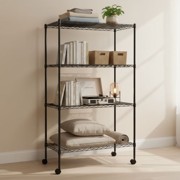CONCETTA Heavy Duty Storage Shelves with Wheels, Adjustable Shelving Unit for Garage, Kitchen, Pantry, 200 lbs per Shelf, Black