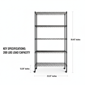 CONCETTA Heavy Duty Storage Shelves with Wheels, Adjustable Shelving Unit for Garage, Kitchen, Pantry, 200 lbs per Shelf, Black