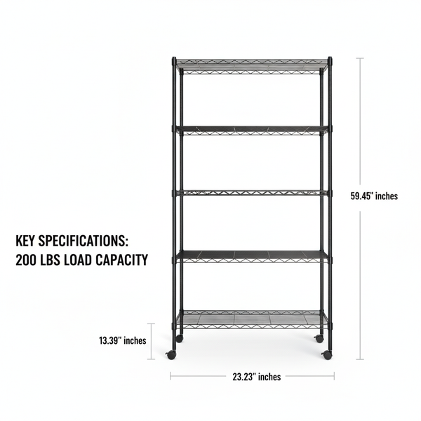CONCETTA Heavy Duty Storage Shelves with Wheels, Adjustable Shelving Unit for Garage, Kitchen, Pantry, 200 lbs per Shelf, Black