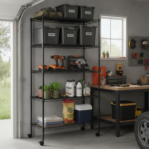 CONCETTA Heavy Duty Storage Shelves with Wheels, Adjustable Shelving Unit for Garage, Kitchen, Pantry, 200 lbs per Shelf, Black