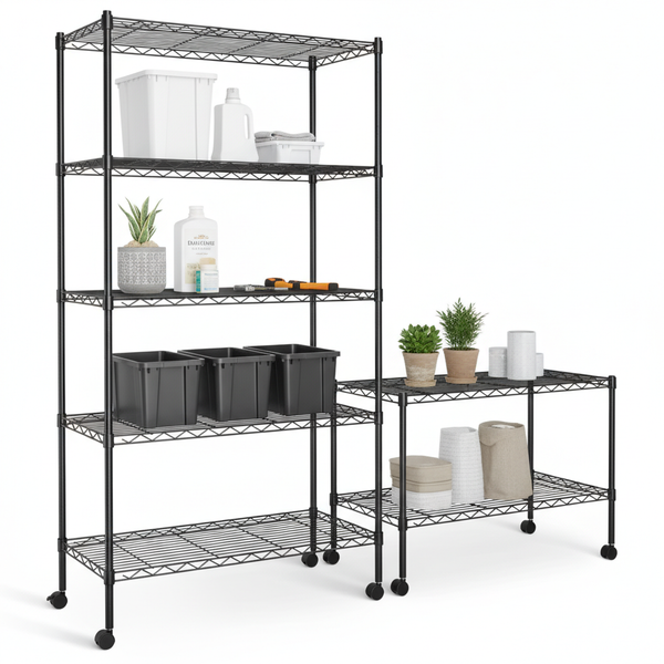 CONCETTA Heavy Duty Storage Shelves with Wheels, Adjustable Shelving Unit for Garage, Kitchen, Pantry, 200 lbs per Shelf, Black