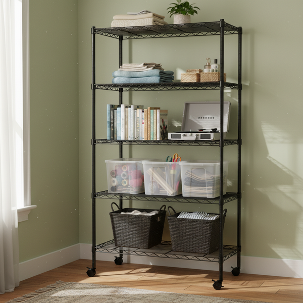 CONCETTA Heavy Duty Storage Shelves with Wheels, Adjustable Shelving Unit for Garage, Kitchen, Pantry, 200 lbs per Shelf, Black
