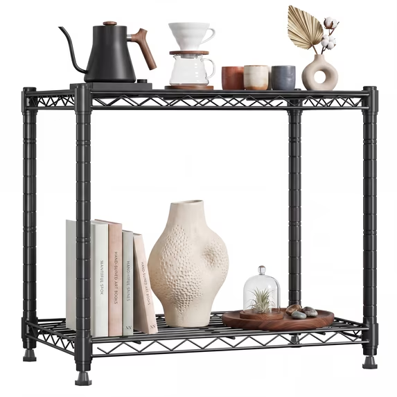 CONCETTA 2-Shelf Metal Wire Storage Shelving Unit, Heavy Duty Steel Rack for Kitchen Pantry Garage, Black, 23 Inch