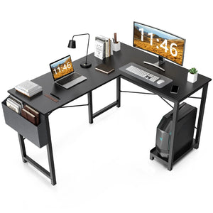 CONCETTA 49in Reversible L Shaped Computer Desk with Storage, Coner Desk with Wooden Desktop, CPU Stand and Side Bag for Home Office & Gaming