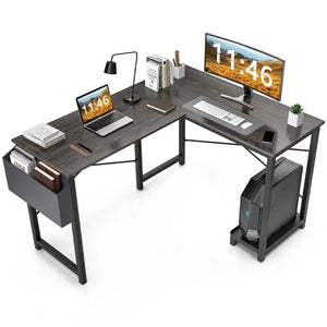 CONCETTA 49in Reversible L Shaped Computer Desk with Storage, Coner Desk with Wooden Desktop, CPU Stand and Side Bag for Home Office & Gaming